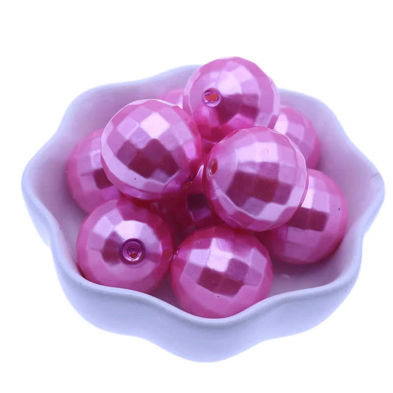 Factory Supplier Red Color Disco Bubblegum Ball Charms Faceted Earth Round New Plastic Pearl Beads For Decorative