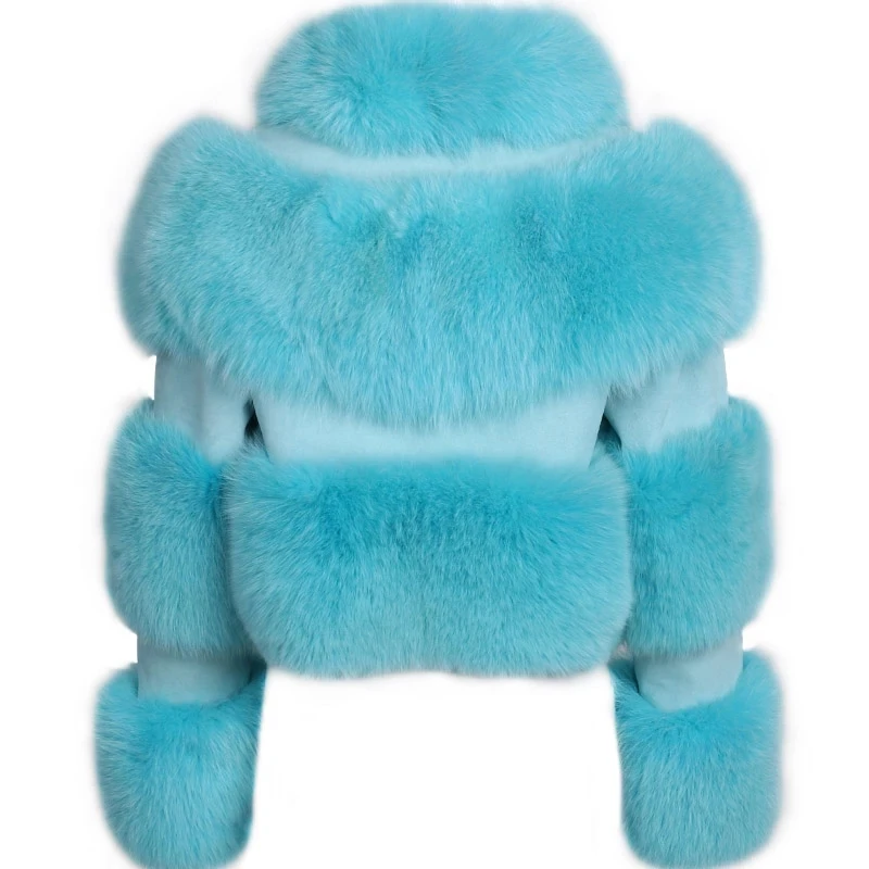  Winter Warm Ladies Natural Fox Fur Coat Turn-Down Collar Real Jacket For