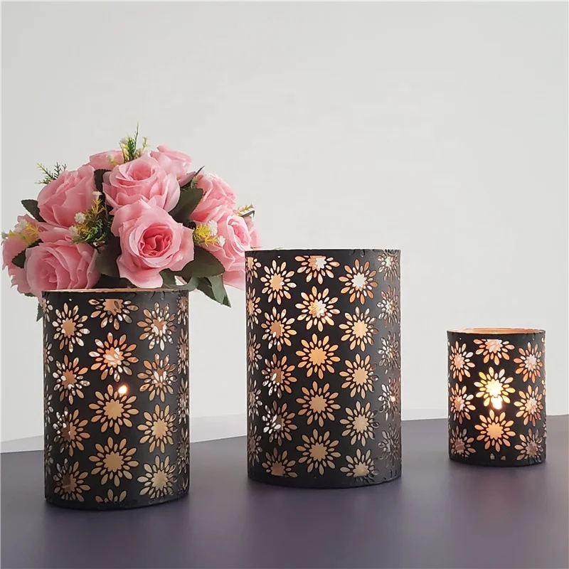 Handmade Sun Flower Hollow Home Decor Tabletop Pen Lipstick Key Cosmetics Metal Cylinder Storage Holder