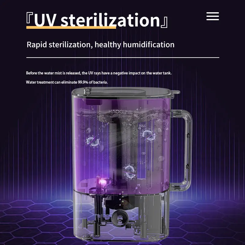 HAOQI 2.5L New Hybrid Air Cool Mist Humidifier UV Essential Oil Diffuser Desktop Ultrasonic Humidifier