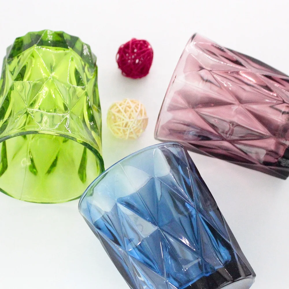 LANGXU promotional Custom  7 oz 8 oz colourful Diamond geo cut unbreakable wine water shot glass cup drinkware