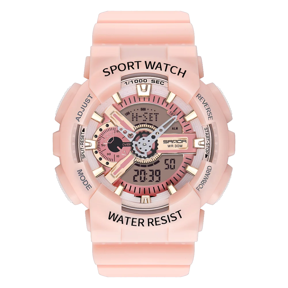 Hot hip boys hand watches resin design water-resistant alarm luminous sport stylish analogue digital watch