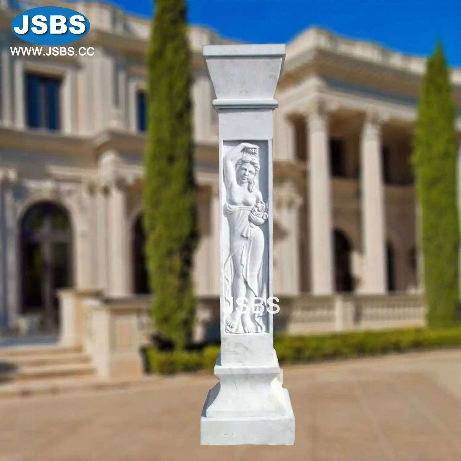 Hand Carved White Marble Roman Column For Sale