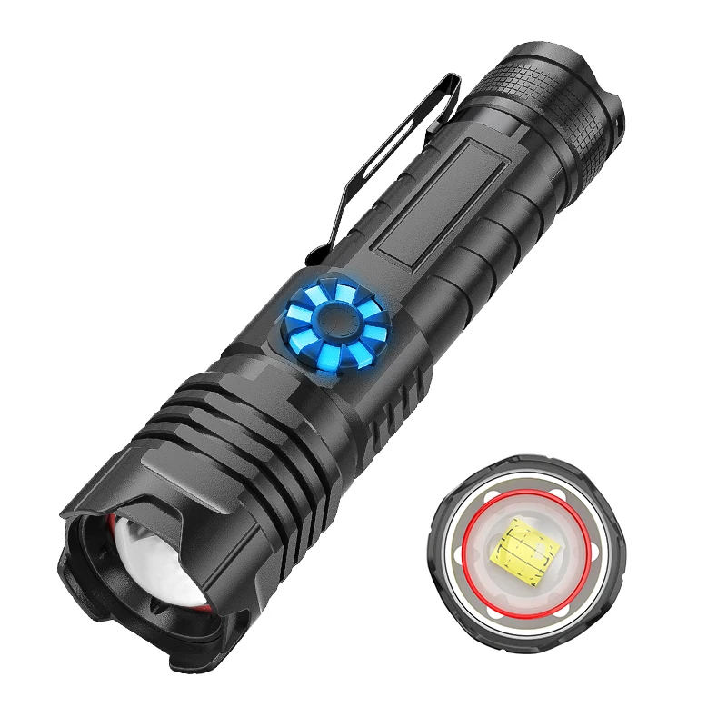 XHP99 strong light LED flashlight Type-cUSB rechargeable flashlight outdoor stepless dimming with clip zoom