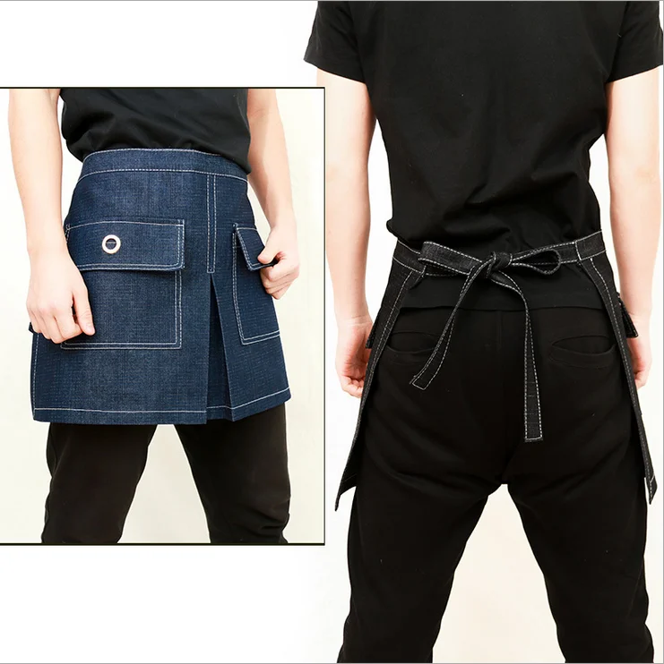 denim fashion half-length apron restaurant tea shop custom logo