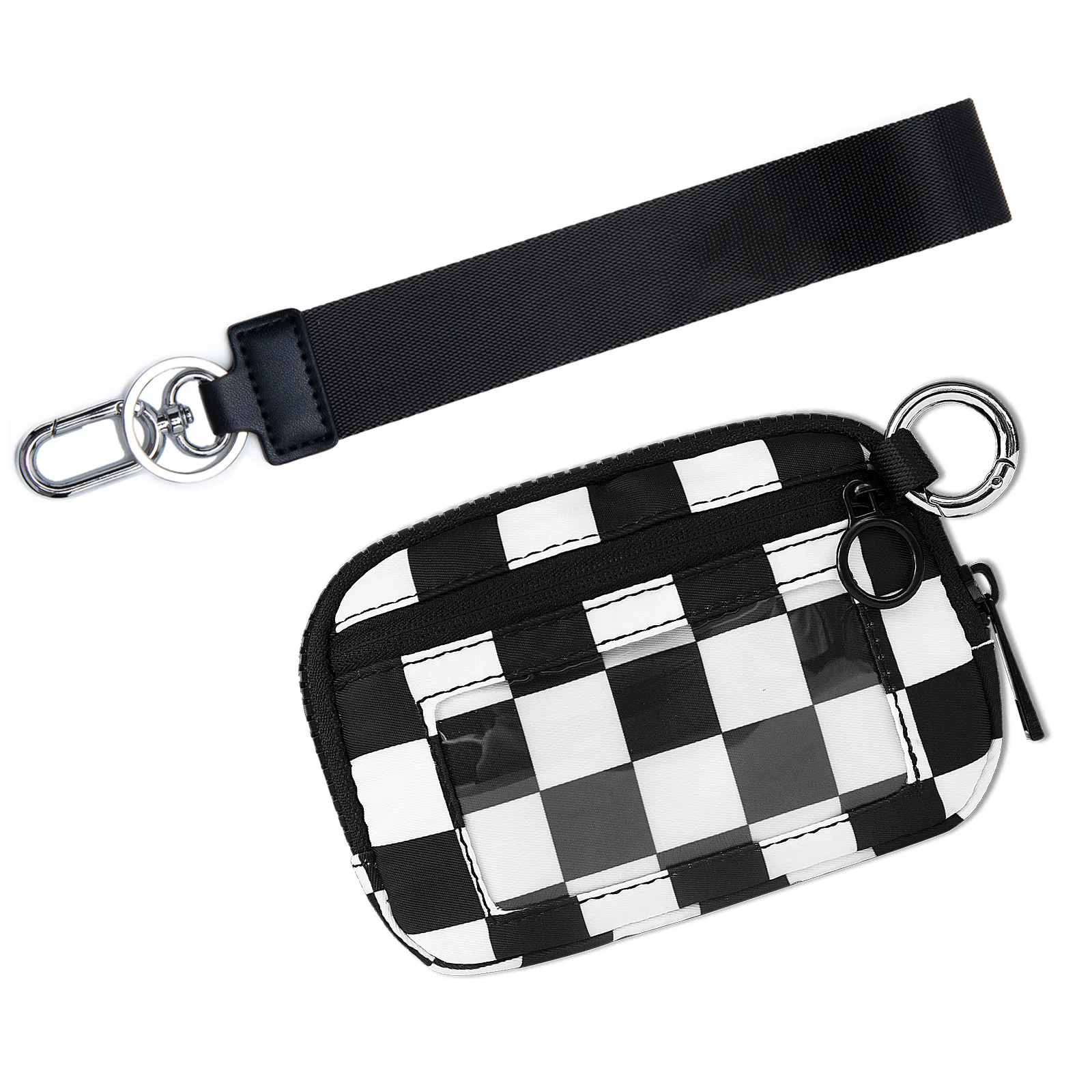 2024 New Design Factory Custom Wholesale Checker Portable Credit Card Wrist Strap Purse Mini Wallet Coin Pocket Clear bags