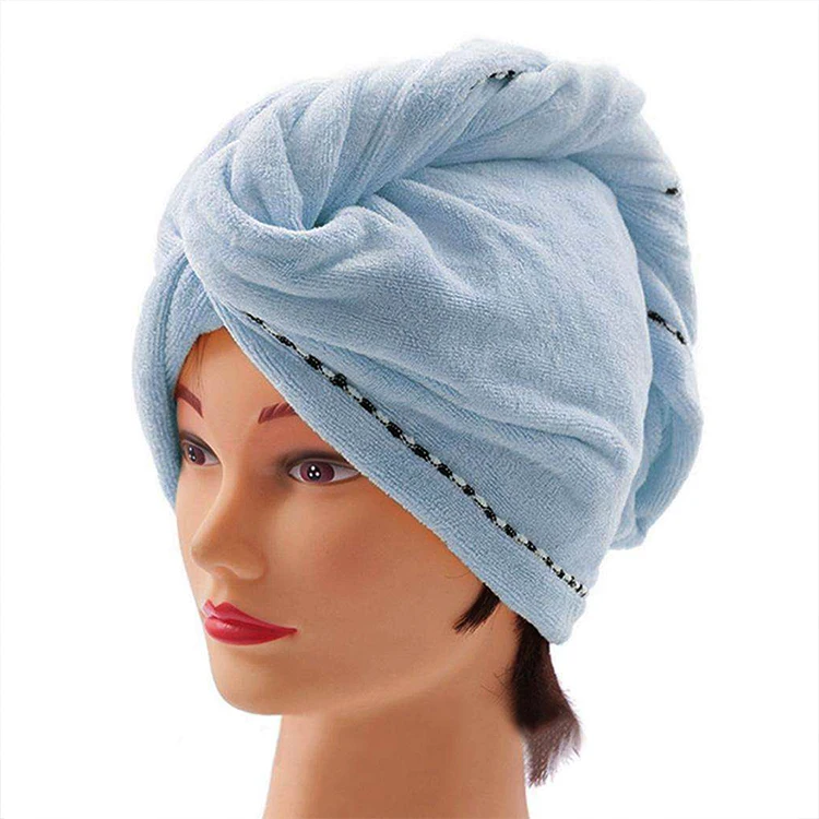 Turban Hair Drying Towel Cap Bathrobe Hat Head Wrap (Blue) Microfiber Dry Hair Wrap Towel