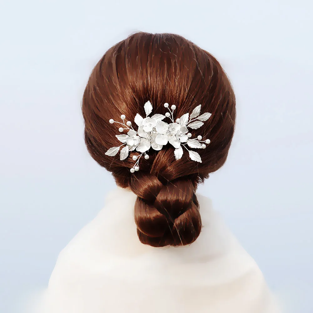 2022 luxury alloy rose gold crystal wedding hair accessories bridal hair comb silver rhinestone flower headpiece