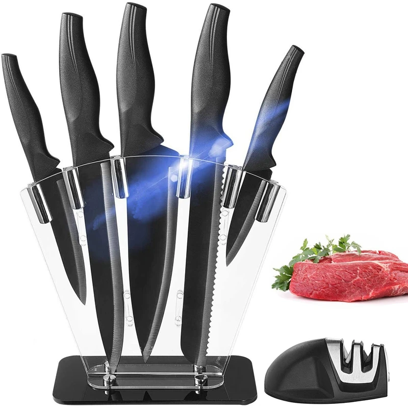 Amazon 7pcs stainless steel non-stick knife set with sharpener chef Kitchen Knives Set with Stand japanese knife set with block