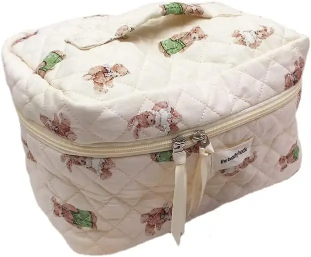 High Quality Cotton Cosmetic Bag Portable Toiletry Pouch with Custom Logo Zippered Makeup Bag in Polyester Opp Packing