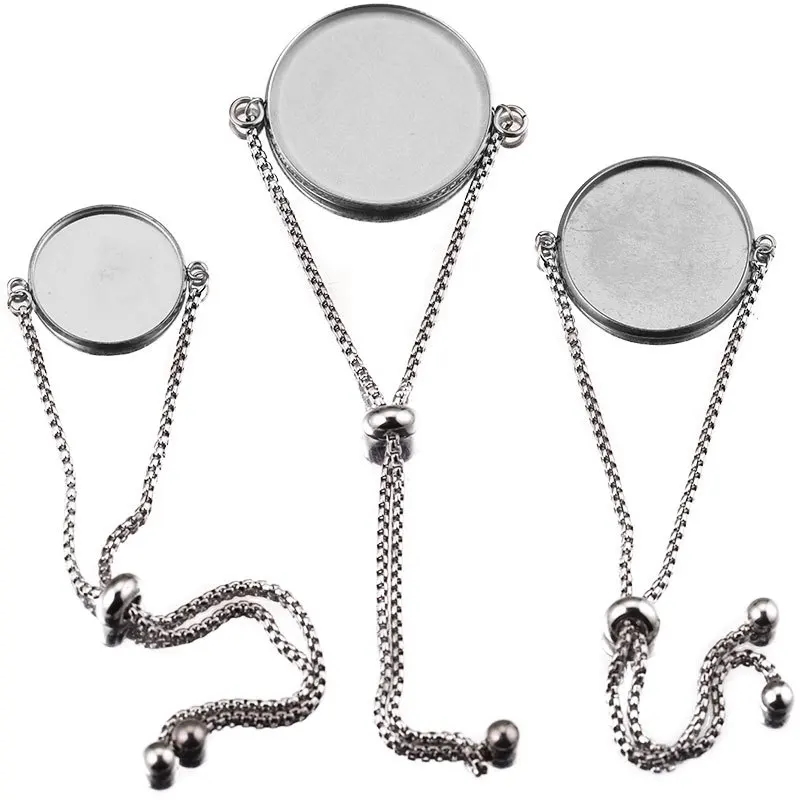 Stainless Steel Adjustable Cabochon Chain Bracelet Setting Blanks DIY Bezel Findings for Bracelets Making Accessories