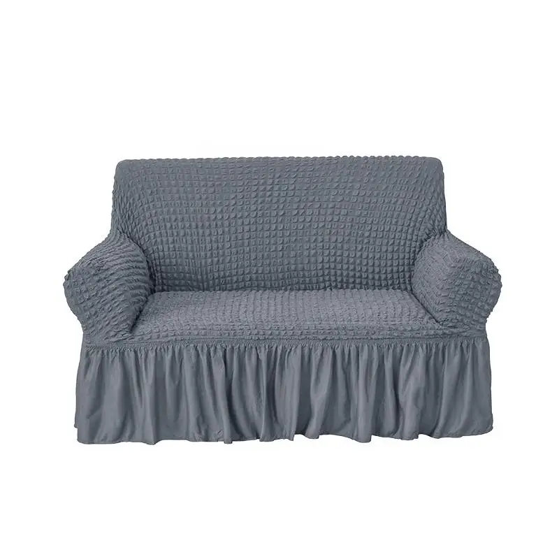 High Quality Seersucker Sofa cover 3 2 1 seat set Stretch Pleated Ruffled Skirt Sofa Slipcover for Living room