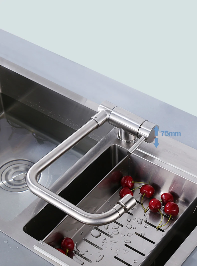 Home Downward Folding Mixer Tap Hot Cold Water Revolve Nozzle Brush 304 Stainless Steel Kitchenroom Sink Faucet