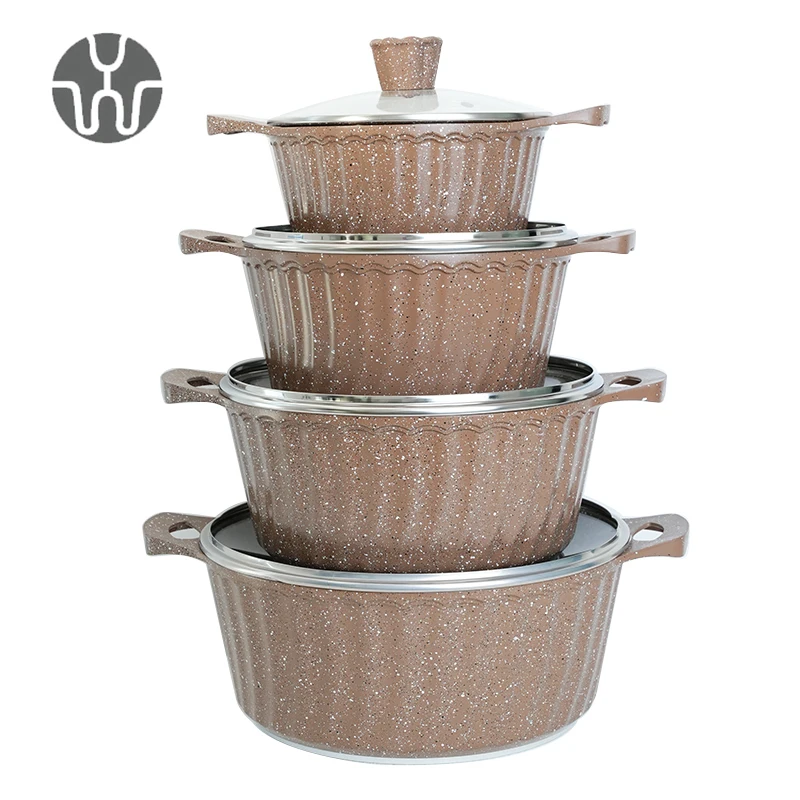 OEM Memorial series Cast Aluminium granite Cookware Non Stick Coating 8 Piece Induction Cookware Pots And Pans Wholesale Cookwar