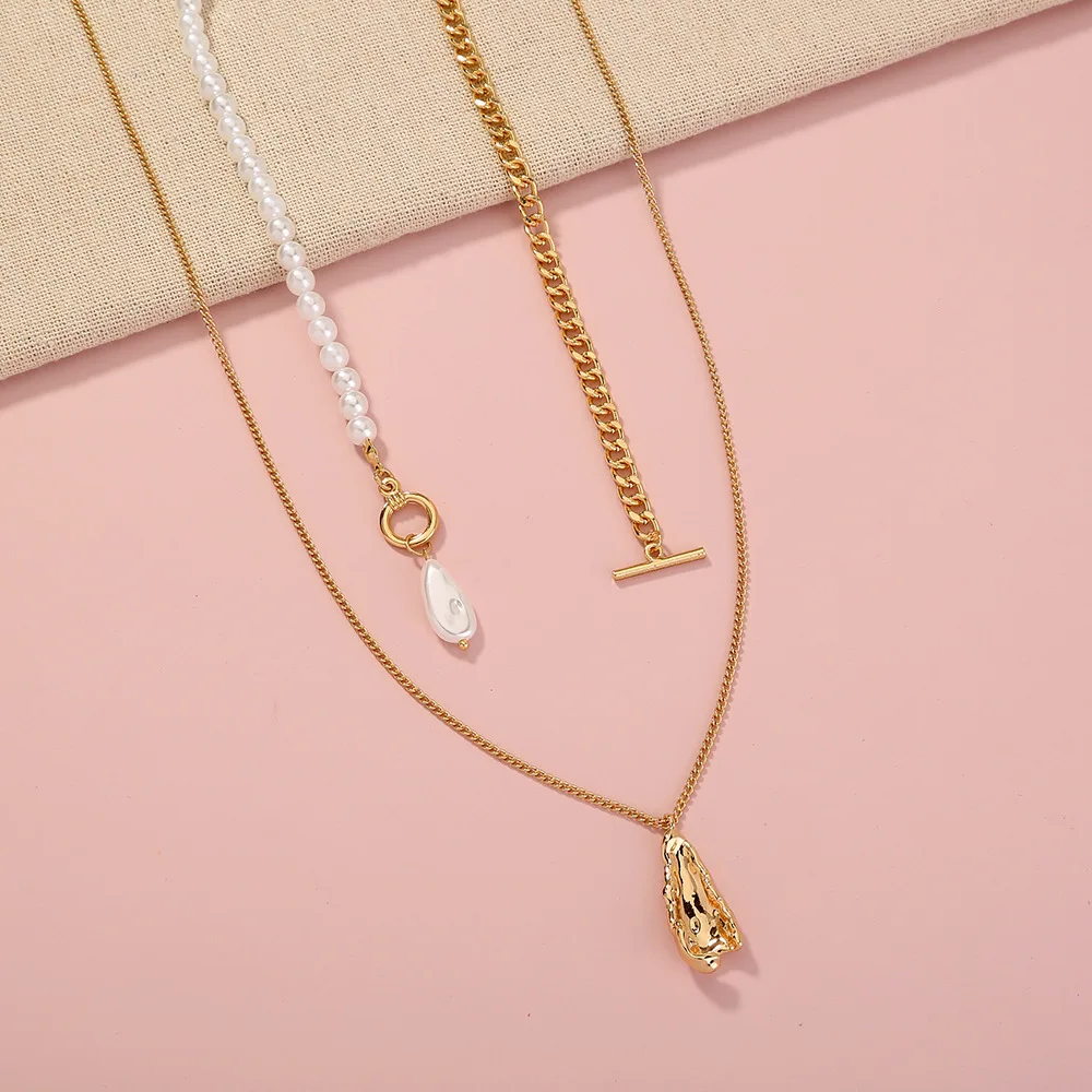  Hot sale factory jewelry necklace for women alloy charms pendant double layered chain chaplet water drop