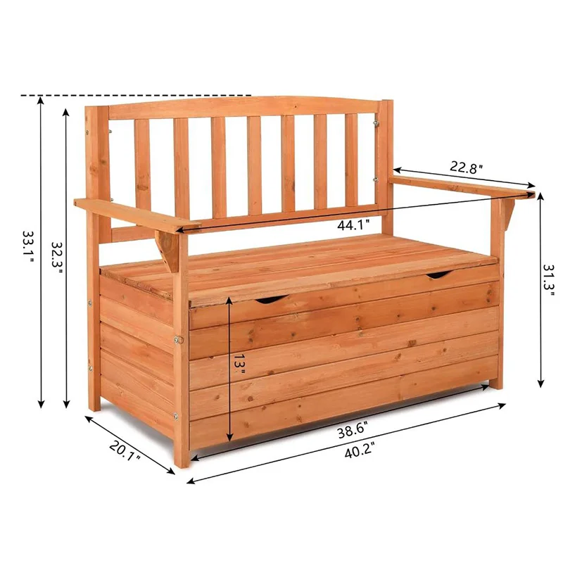 Outdoor Solid Wood Garden Bench Slatted Design Natural Wood Garden Bench
