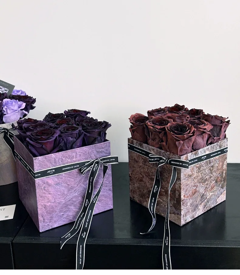 Luxurious marble box for flower bouquet plum jam rose flower arrangement square round flower gift box set