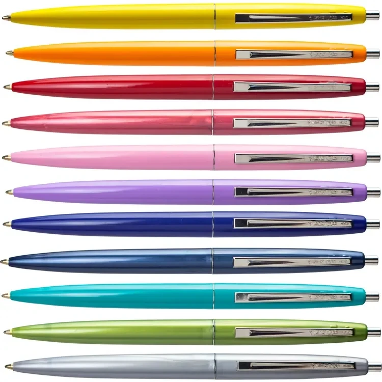 cheap low cost plastic promotional custom personalized logo retractable BI C ballpoint pens with metal silver and gold clip