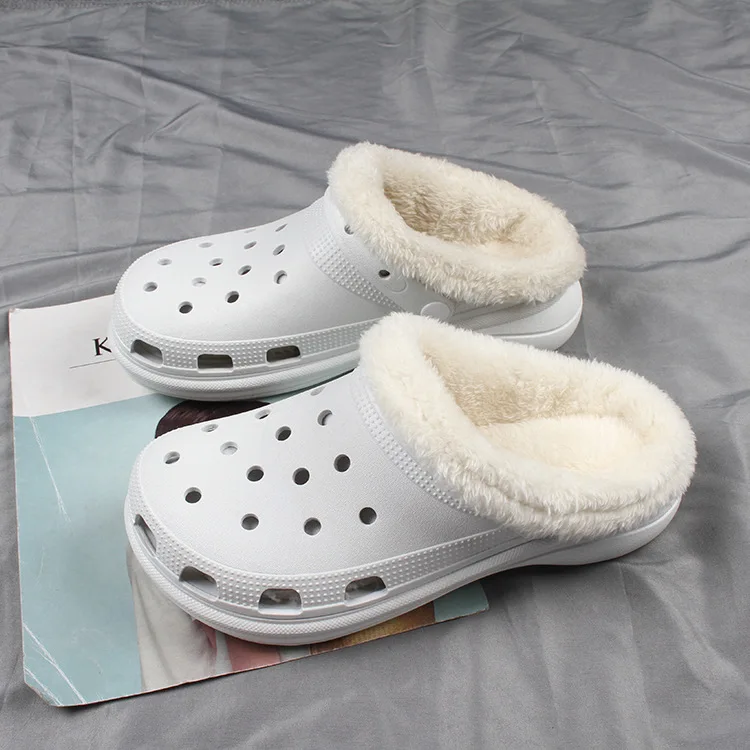 Morden Style Winter Furry Men Garden Shoes Girls Women Nurses Warm Fur Clogs Heeled Sandals