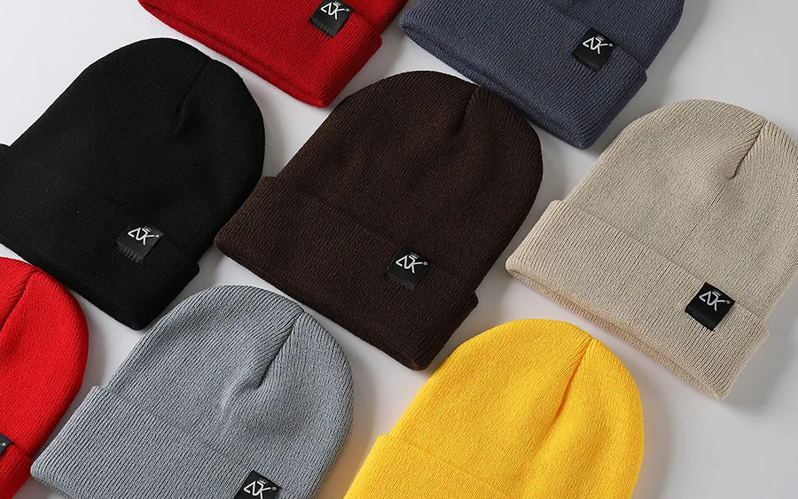 
winter unisex acrylic knitted custom logo woven label blank beanie hat 