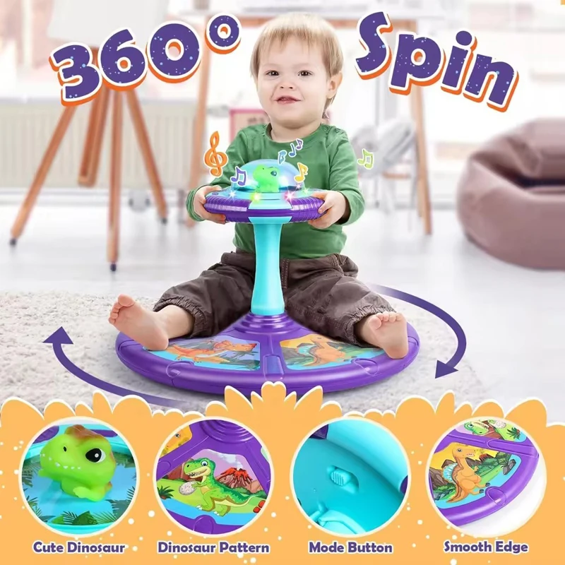 Children Newest Dinosaur Space Spinning Stool Toy 360 Degree Spin Activity Toy with LED and Music Sit And Spin Toy