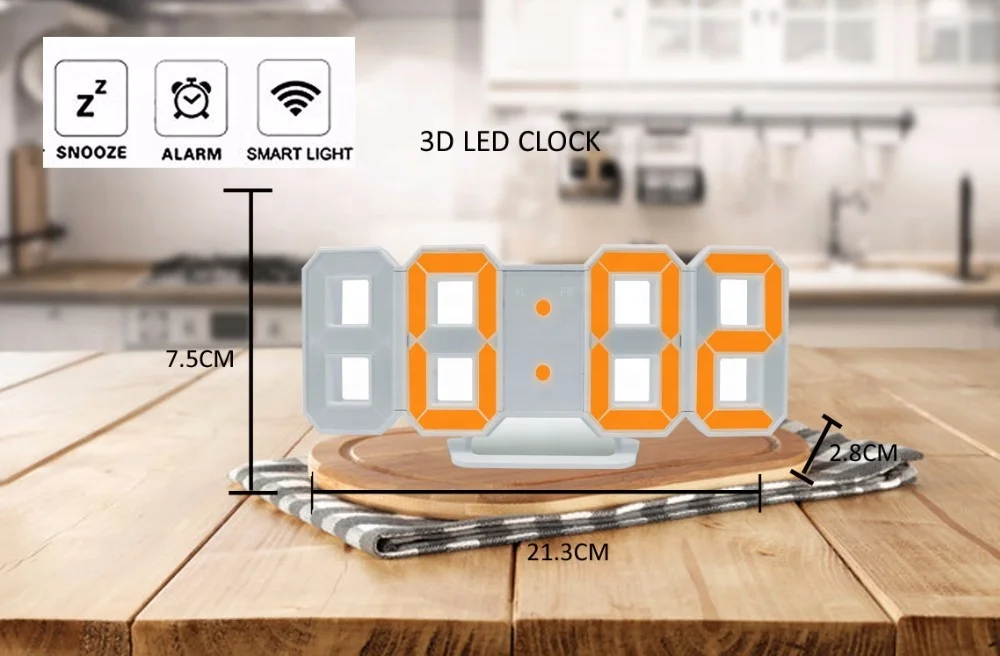 Modern 3D LED Clock  Display  Nightlight Snooze Digital Alarm acrylic desk clock for home decoration