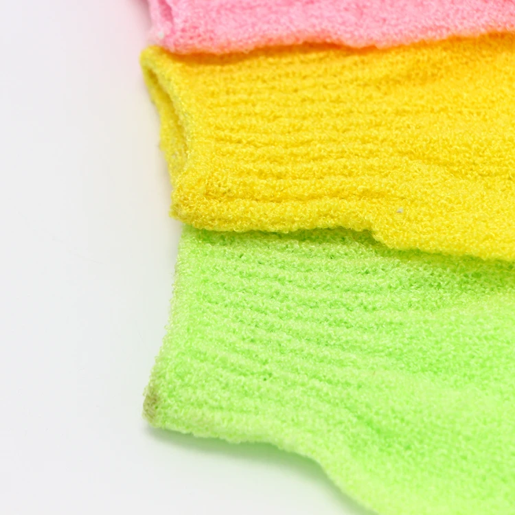 Custom Polyester Five Fingers Remover Body Exfoliating Korean Bath Gloves Body Scrubber Shower Exfoliating Bath Gloves