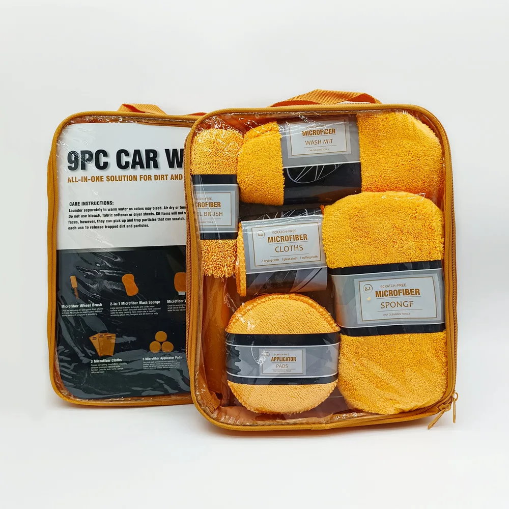 Car Care Cleaning Sets Microfiber Car Detailing Washing Tools 9pcs Car Washing Towel Cleaning Tools