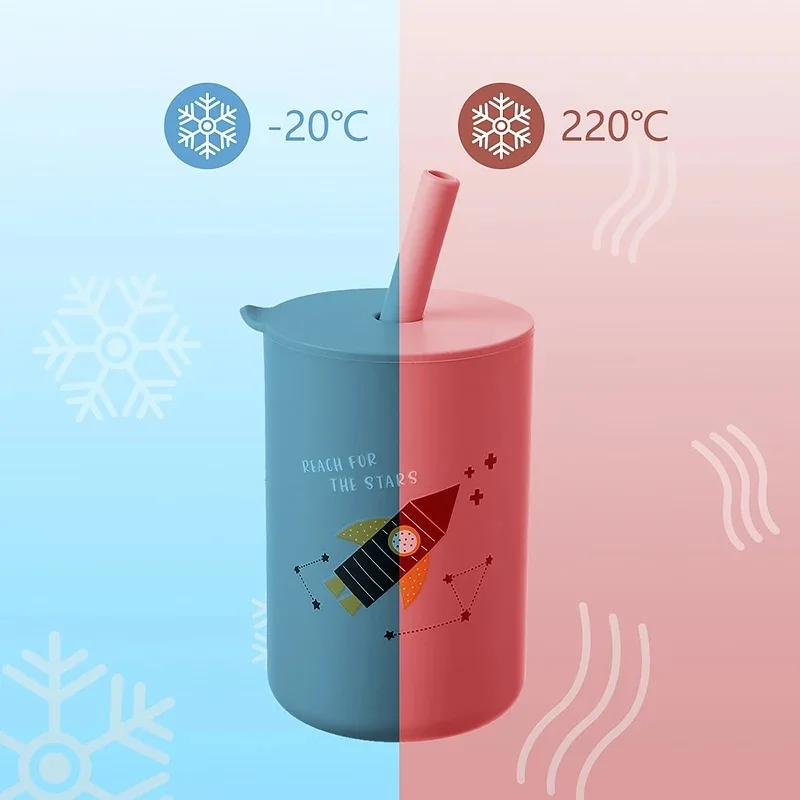 Hot Sale Silicone Baby Cup with Straw Sippy Water Unbreakable Toddler Cups Spill proof 100% Silicone Training Cup for toddlers