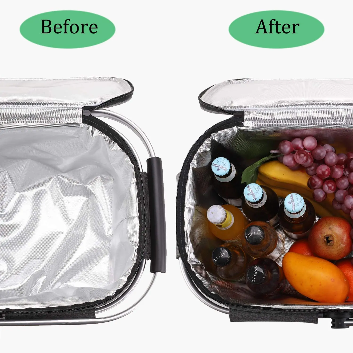 Durable High Quality Foldable Insulated Mini Picnic Shopping Basket Metal For Retail Stores cooler bag
