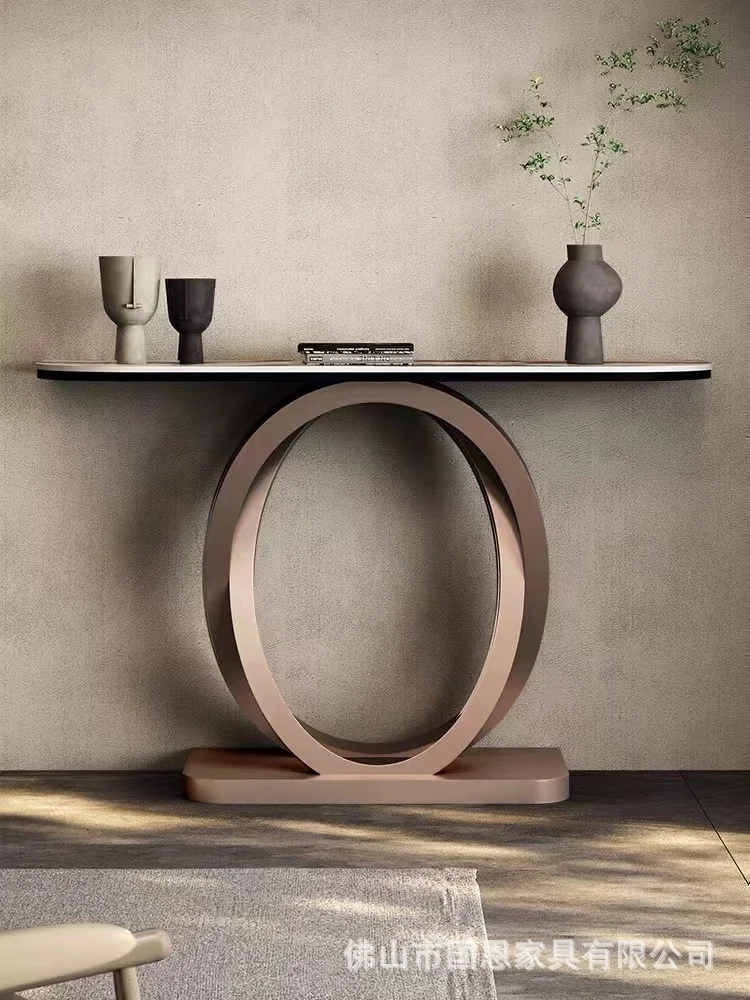 quality Stainless Steel Marble Topped Entrance Foyer Home Hotel Console Table Gold furniture