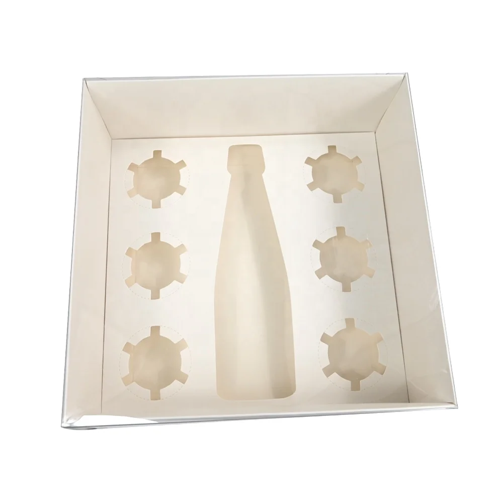 XJH Clear Bento Cupcake Box with Wine Bottle Clear Bento Cake Box with 6 Cupcake Insert Bento Plus 6 Cupcake Box