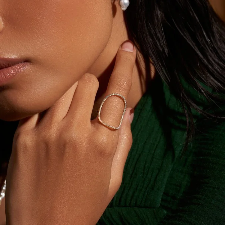 Fashion sterling silver gold plated curve big circle index finger rings