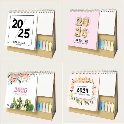 2025 Desk Calendar Daily Monthly Calendar Flip Stand Desk 12 Months Desk Table Calendar with Sticky Notes for Home Office
