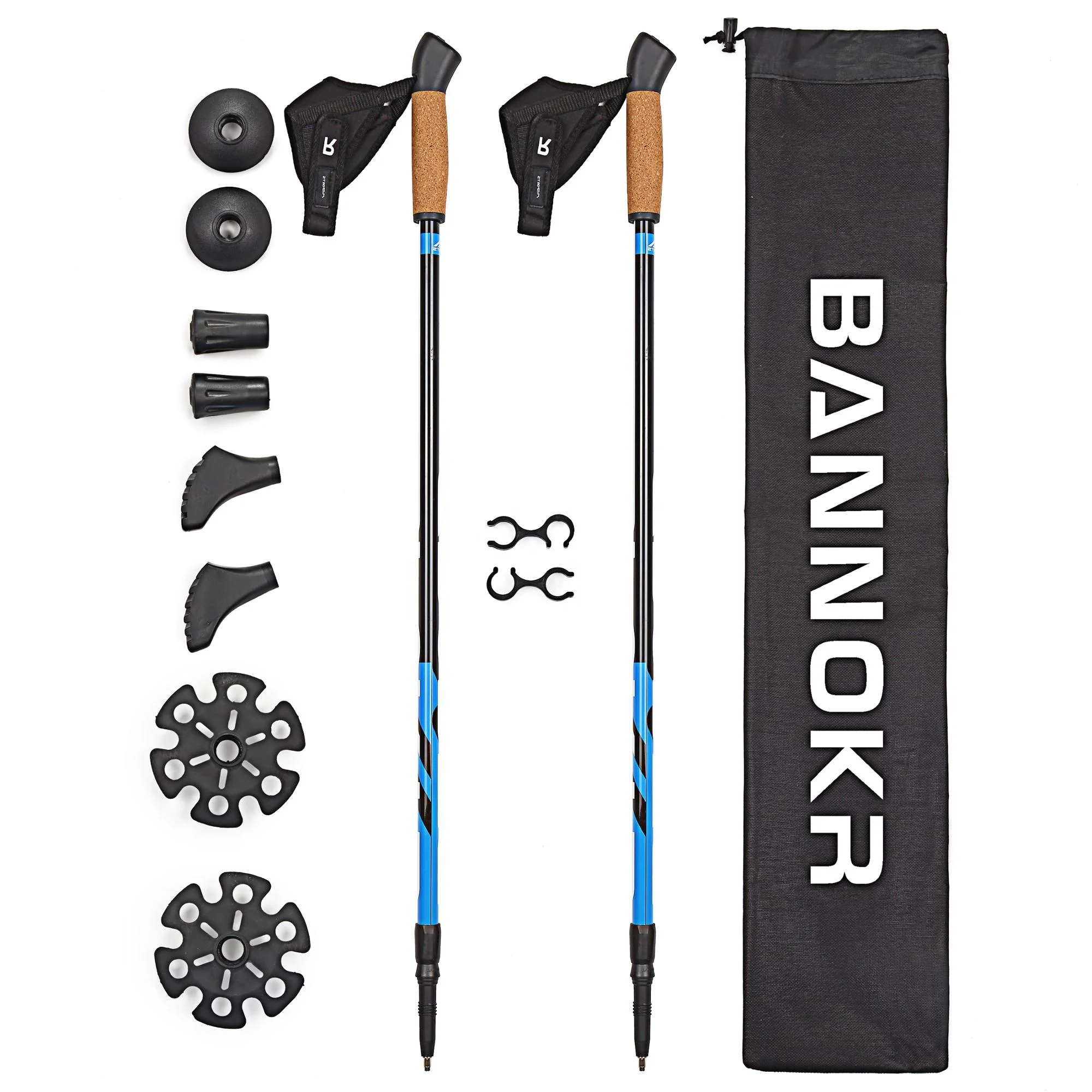 
Clip-buckle strap two section comfortable trekking poles cork handle nordic walking sticks 