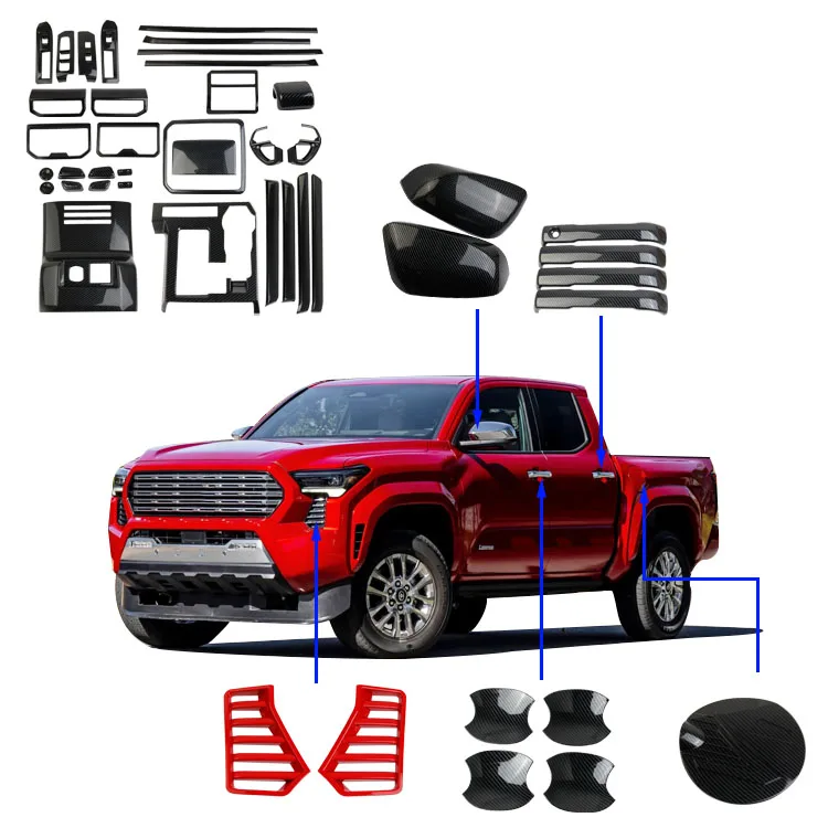 Carbon fiber style car accessories interior decorative door window lift switch panel trims cover for Toyota Tacoma 2024