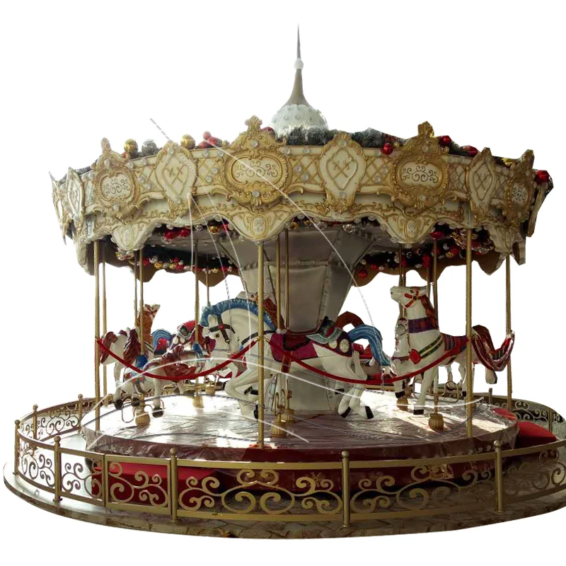 Carousel for Kids and Adults Outdoor Amusement Park Fiberglass and Steel Material for Residential Use