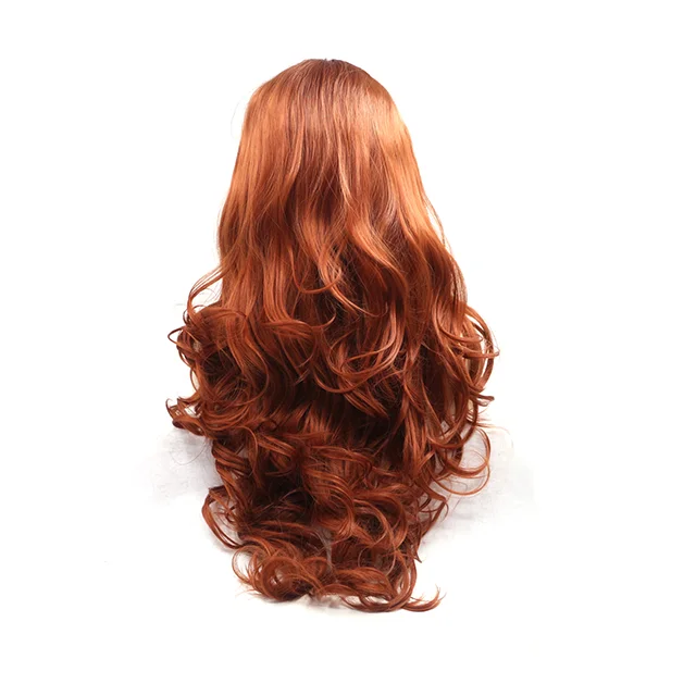 Synthetic Glueless Long Wavy Free Part Half Hand Tied Fashion Women Copper Red Lace Front Wigs