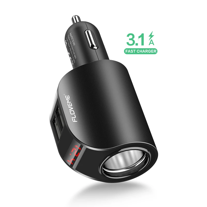 DHL Free Shipping 1 Sample OK Portable Mobile Phone Charge Mini Cigar Lighter Design 3.1A Dual Ports Usb Car Charger With Led