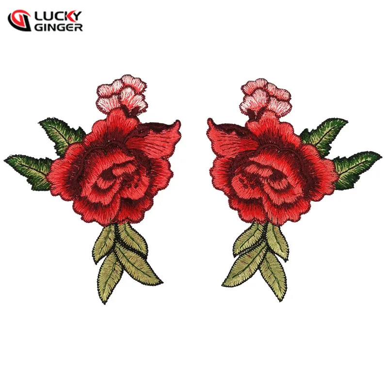 flower Red Rose Applique Embroidery Patches for Clothes Decorated 3D sewing patches