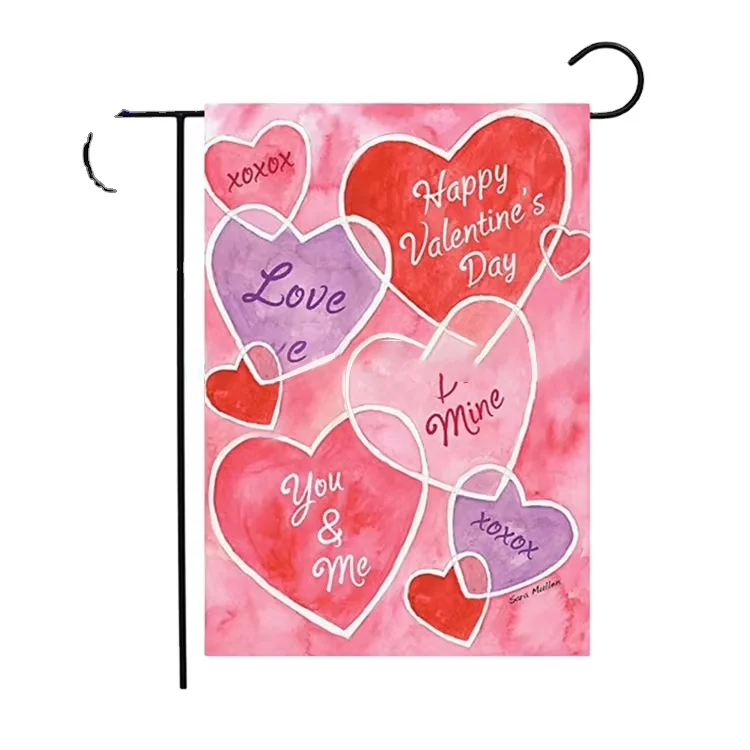 Manufactory Outdoor Decorative Banner Valentine Days Fall Winter Garden Flag with metal Stand Holder