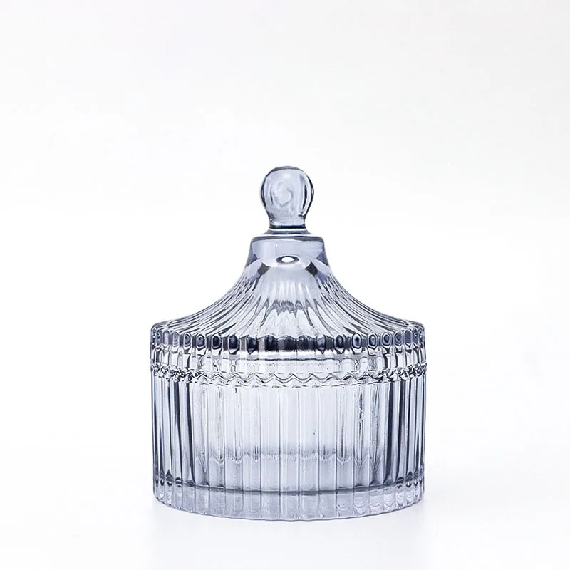 Embossed glass candlestick aromatherapy Mongolian packaging jewelry crystal empty cup transparent round container