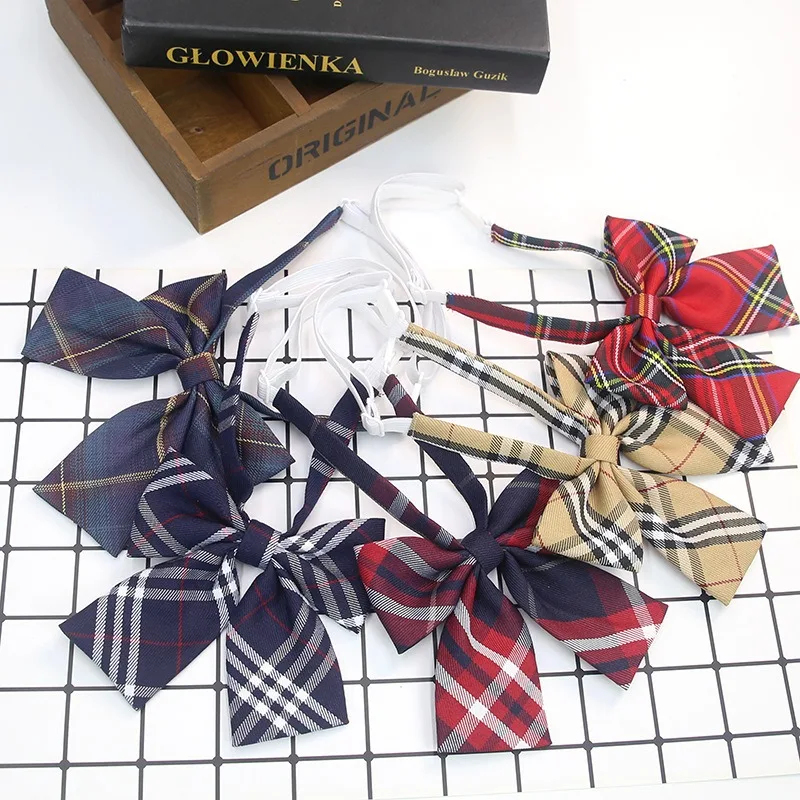 Lazy People Cravats Plaid Student Uniform School Bow Tie Elegant Flowing Design for Easy on and off