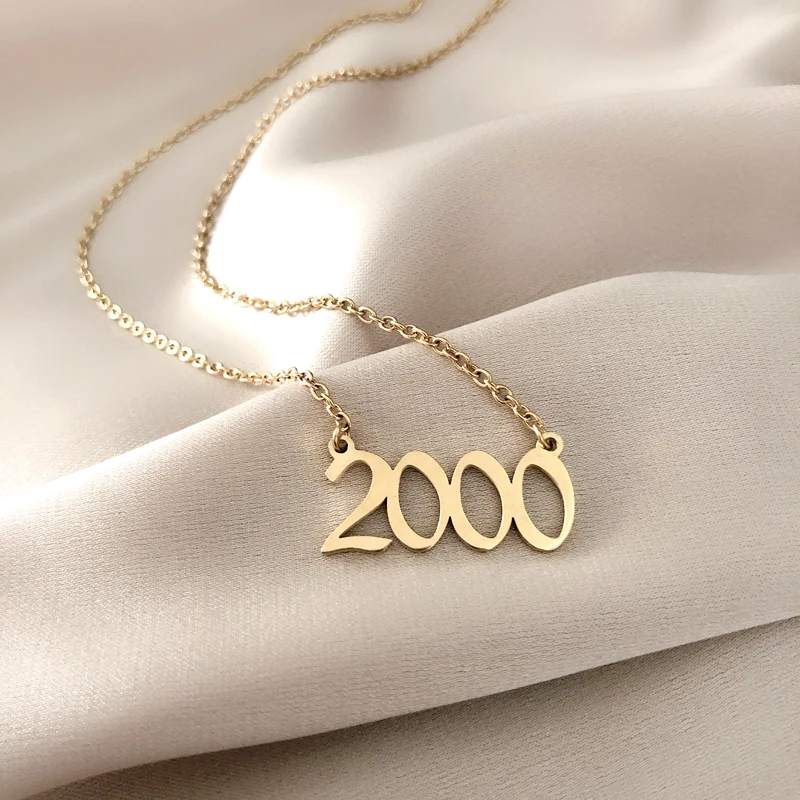 1990-2000 birth year 14K gold  Stainless Steel Chain Arabic Number charm Pendant Necklace