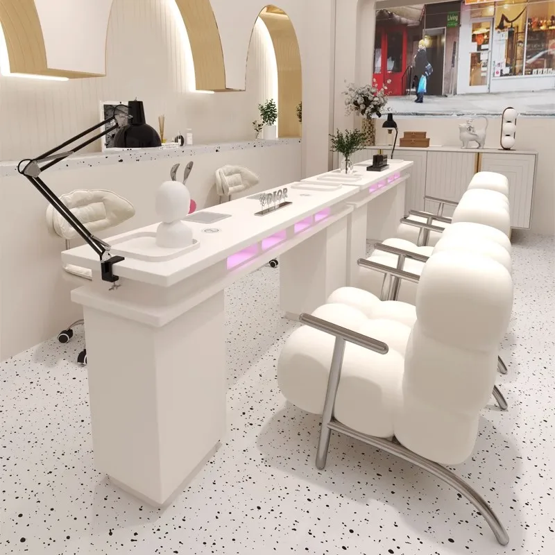 Modern Design Beauty Shop Double Wooden Manicure Table And Chair Sets Luxury Nail Table With Dust Collector