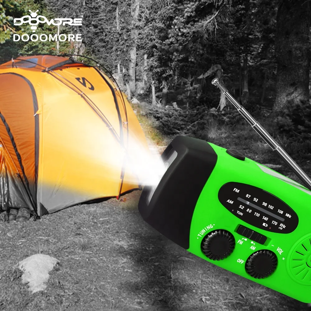 Dooomore solar energy dynamo hand crank flashlight usb mini pocket am fm emergency noaa weather radio
