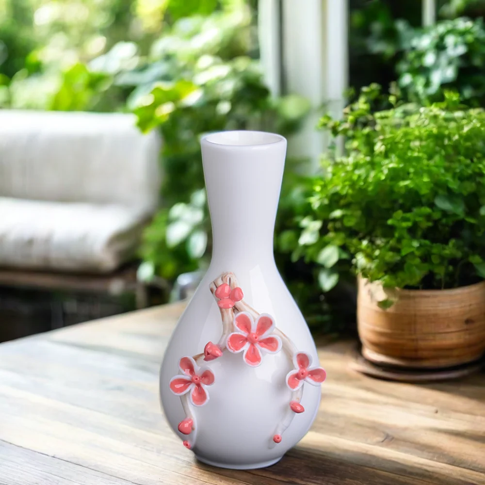 Nordic White Mini Ceramic Vase Embossed Rose Home Bedroom Table Decoration Dried Flower Arrangement Bud Vase Deco Design Style