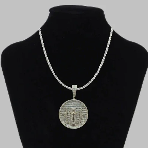 Medallion Moissanite Baguette & Round Diamond Iced Out Pendant Out Pendant Chain for Gifting Use Available at Affordable Price