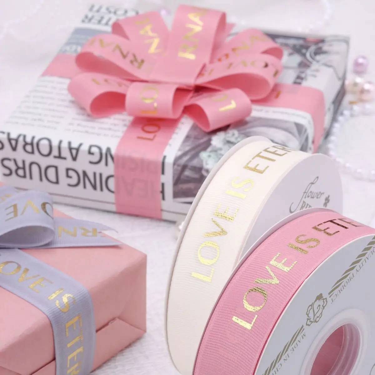 Customised Ribbon Custom Printed Logo Wedding Decoration Gold Logo Black Grosgrain Ribbon ribbed ribbon For Gift