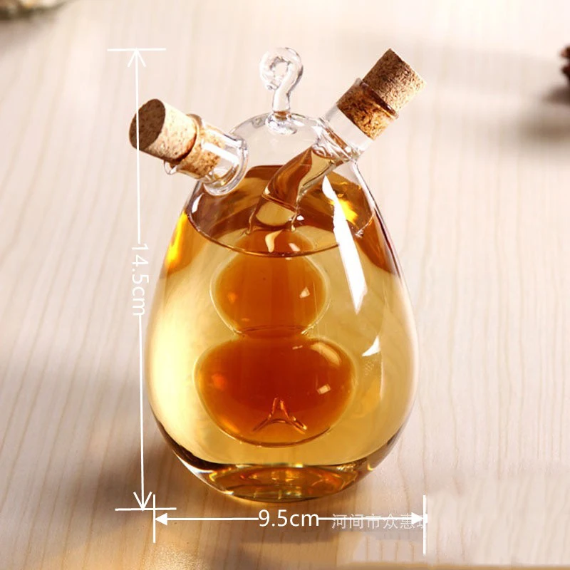 2024 Kitchen Glassware Supply 2-Outlet Round Borosilicate Glass Olive Oil Jar Vinegar Bottle Pot Kitchen Sauce Dispenser